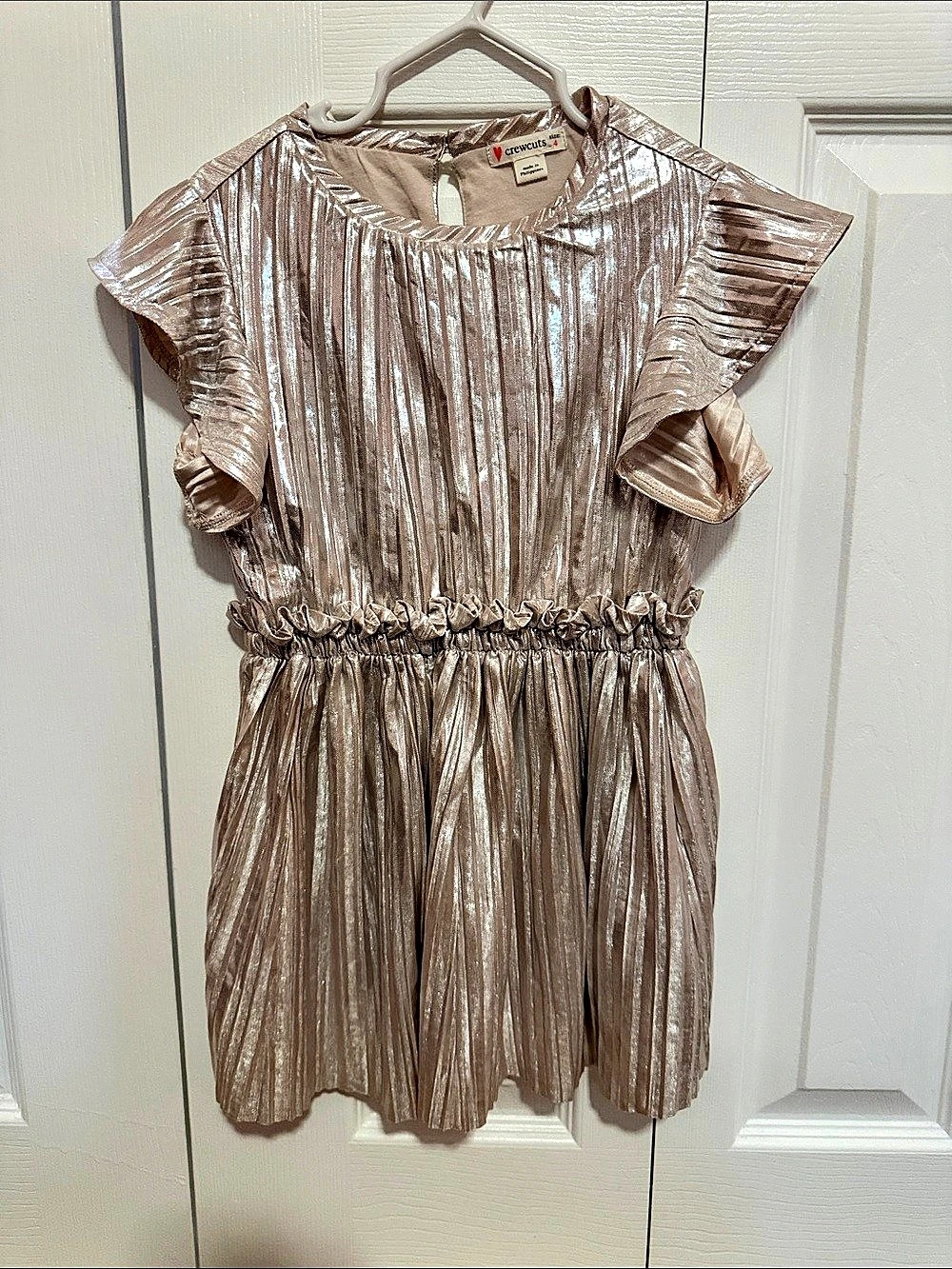 Crewcuts Girls Metallic Pleated Dress Size 4 Like New